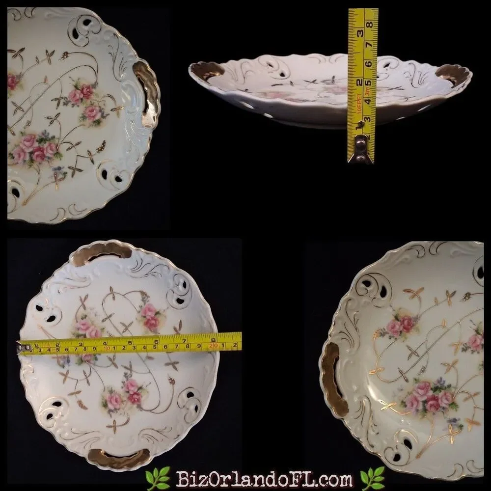 VINTAGE: Antique Kalk German Porcelain Shallow Bowl / Handled Serving Dish